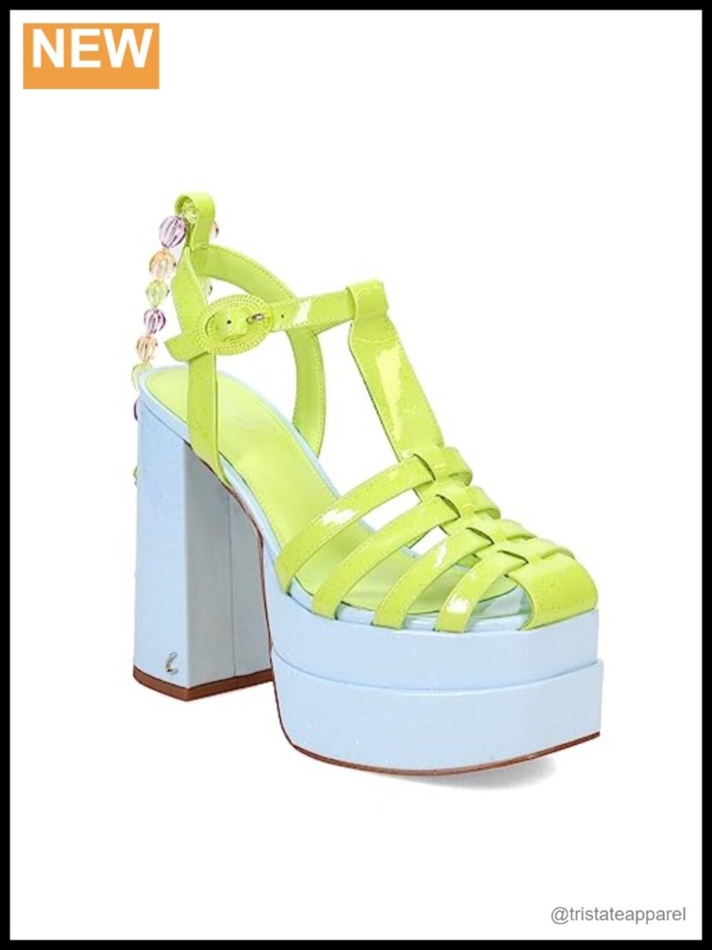 Platform Heels Strappy Square Toe Ankle Strap Buckle Charm